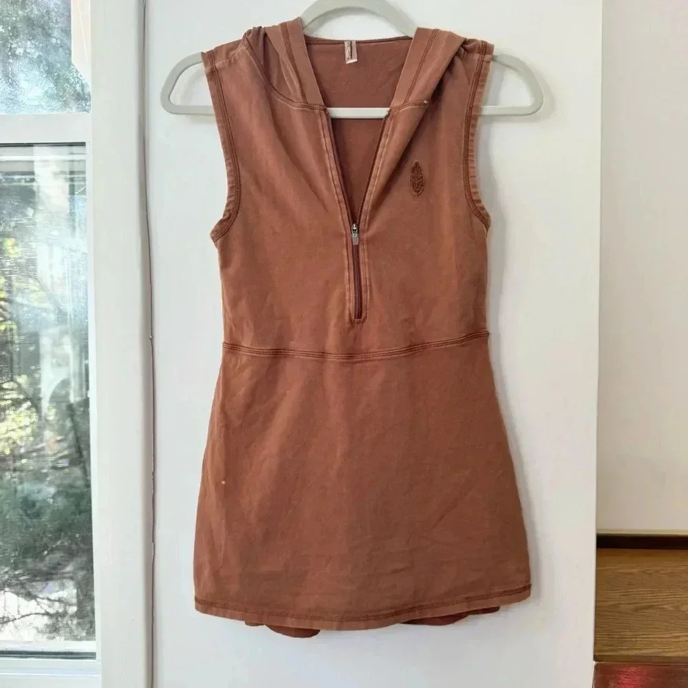 New Free People Hot Shot Hooded Onesie Brown XS
